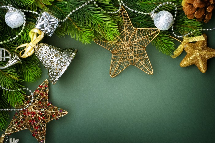 Christmas Decorations with Pine Branches and Stars