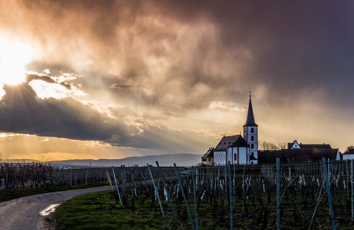 Church in Germany during Hessen Sunset with Clouds
