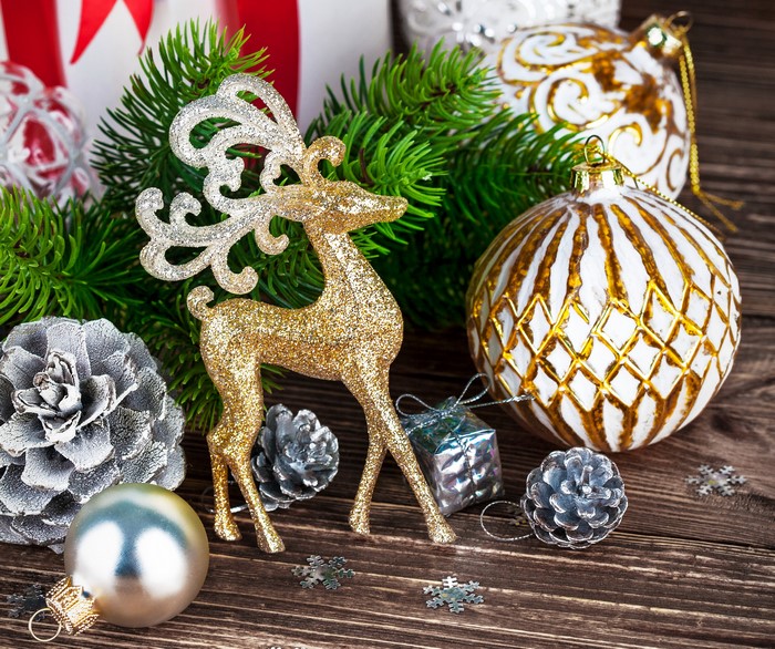 Christmas Decorations with Deer and Ornaments