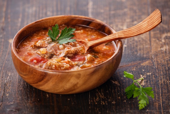 Bowl of soup with spoon