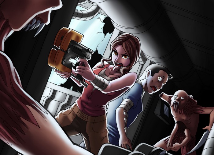 Fan art of Dead Space characters fighting Necromorphs