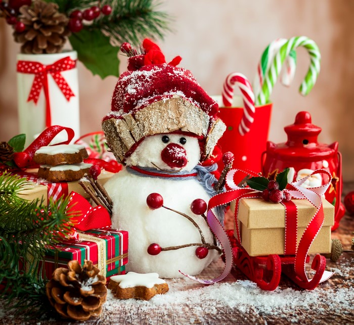Christmas Snowman with Gifts and Candy Canes