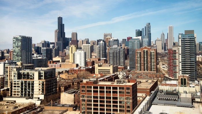 Chicago city skyline with skyscrapers and buildings