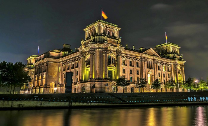 Reichstag Building in Berlin at Night