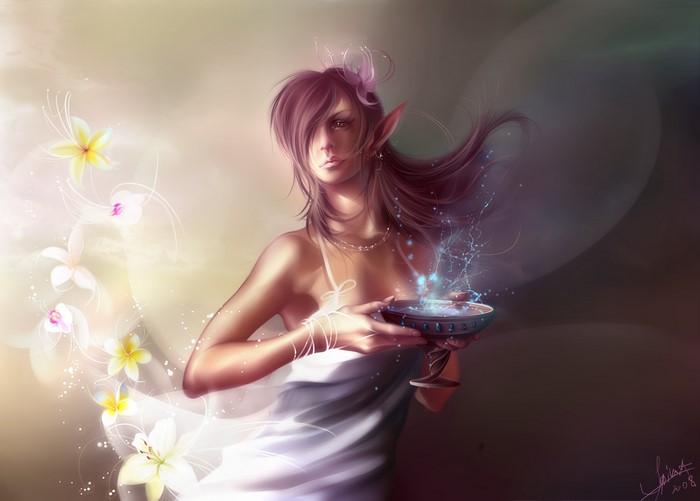Elf woman holding a magic chalice