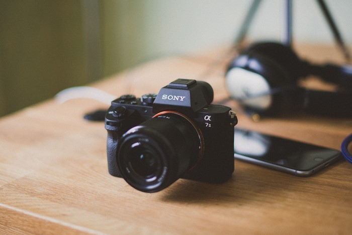 Sony a7II 4K Camera with Smartphone and Headphones
