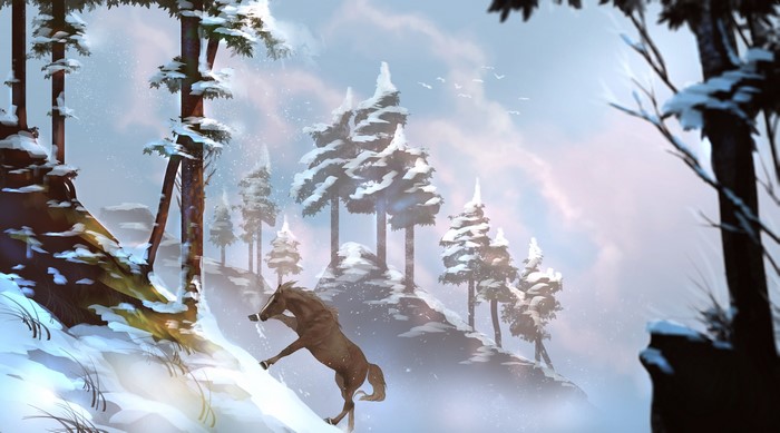 Horse in a Snowy Forest Painting Art