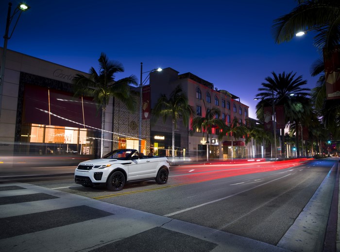 2015 Range Rover Evoque Convertible on Rodeo Drive at Night