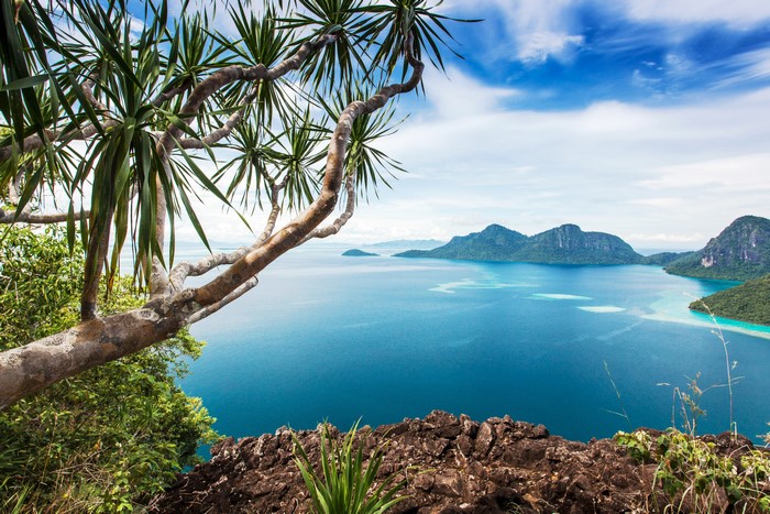 4K Bohey Dulang Island Malaysia Tropics Sea Mountains Scenery