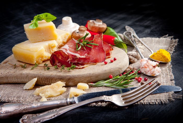 Ham and Cheese Platter with Mushrooms and Spices
