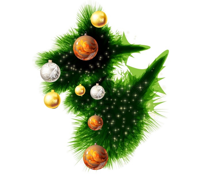 Christmas tree branches with ornaments and stars