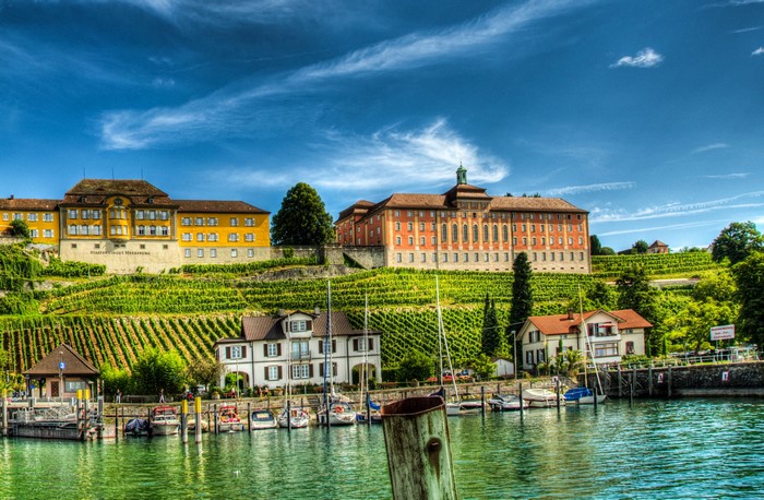 Meersburg Lake Constance Germany with Vineyards and Marina