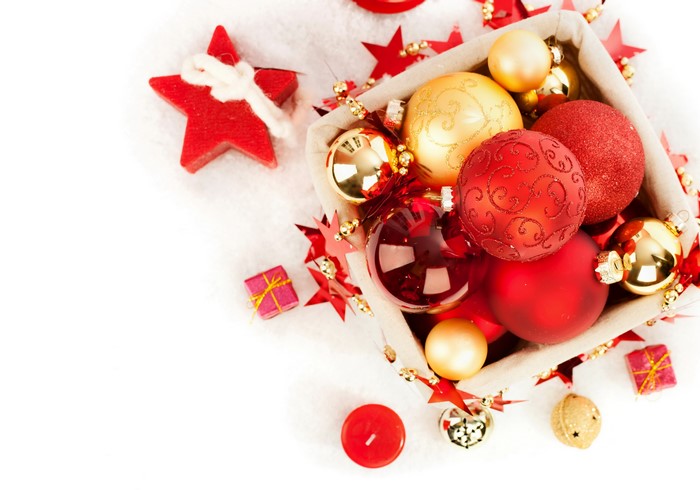 Christmas Ornaments in a Basket
