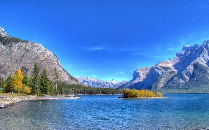 Mountains and Lake Scenery with Blue Sky