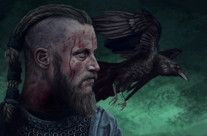 Ragnar Lothbrok and a raven from Vikings
