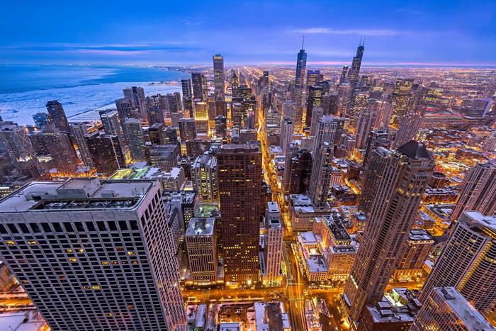 Chicago Cityscape at Dusk with Lake Michigan