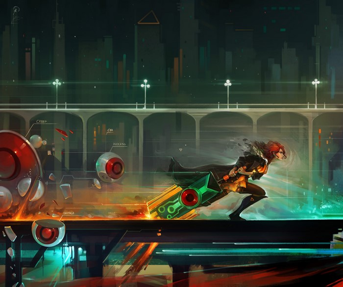 Red from Transistor running with sword