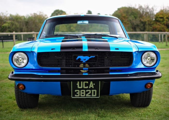 Blue 1966 Ford Mustang GT with Black Stripes