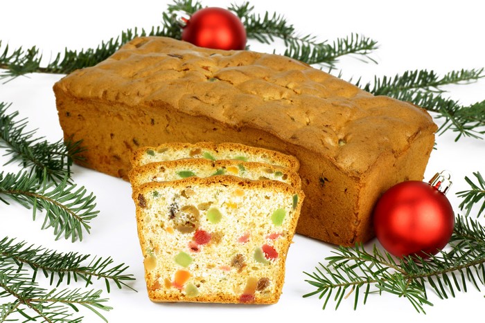 Fruitcake with Christmas decorations