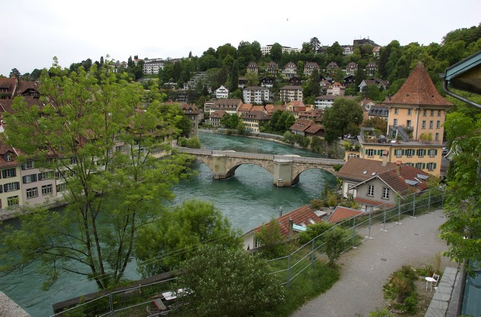 Bern, Switzerland: River and Old Town with Bridge