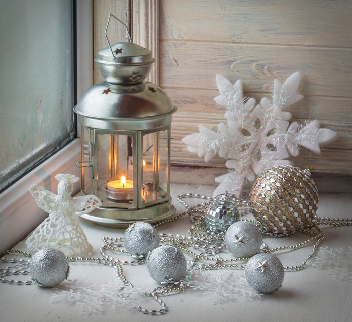 Christmas Lantern with Ornaments and Snowflakes