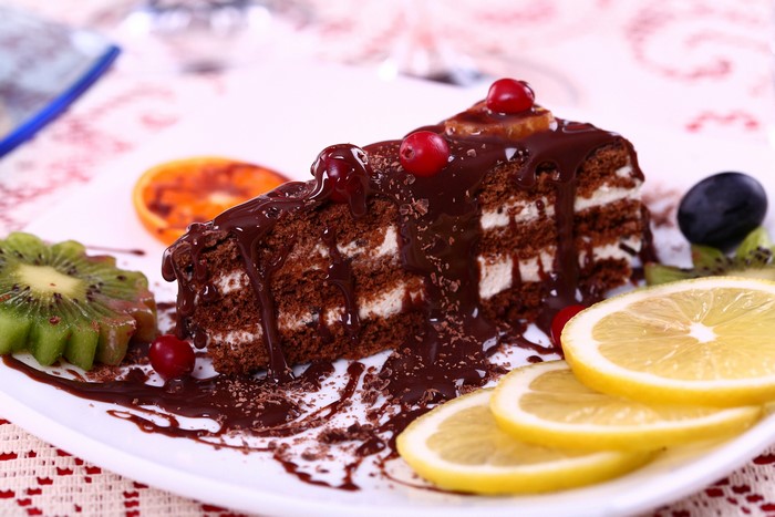 Chocolate cake with fruits