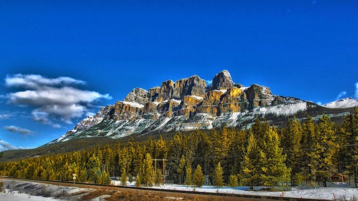 Castle Mountain Alberta Canada with Forest and Sky