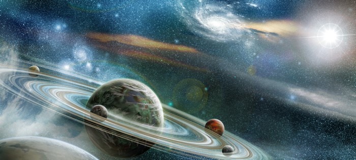 Planets with planetary rings in space