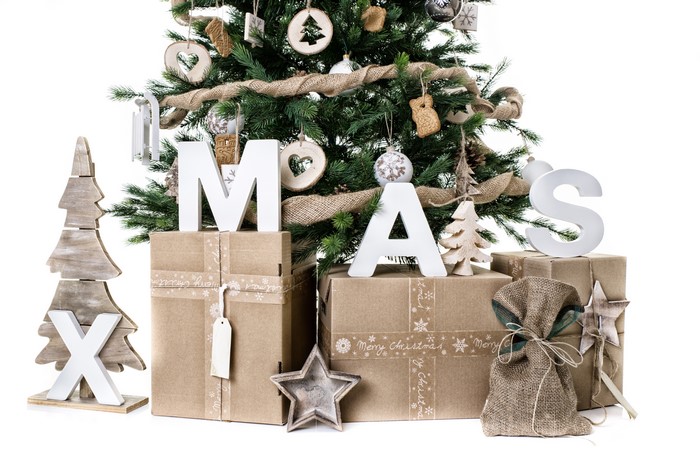 Christmas tree with gifts and decorations