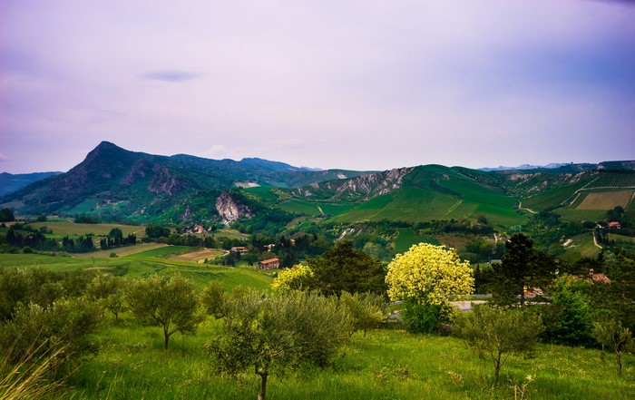 Rolling hills and mountains in Brisighella, Italy