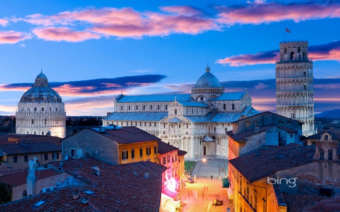 Pisa Cathedral, Baptistery, and Leaning Tower at Dusk