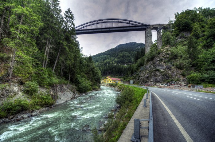 Bridge over river in Wiesberg, Austria