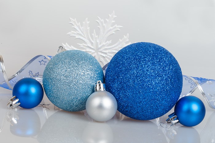 Christmas ornaments with ribbon and snowflake