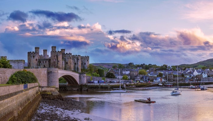 Conwy Castle and Town with River and Bridge