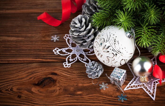 Christmas Decorations on Wooden Background