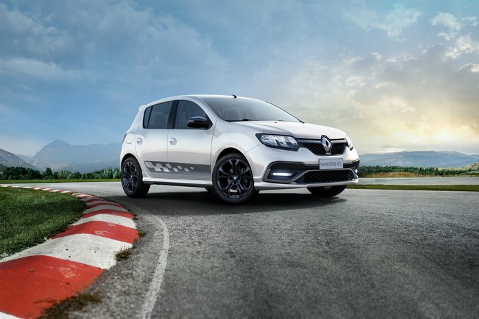 White 2015 Sandero RS Renault on Asphalt
