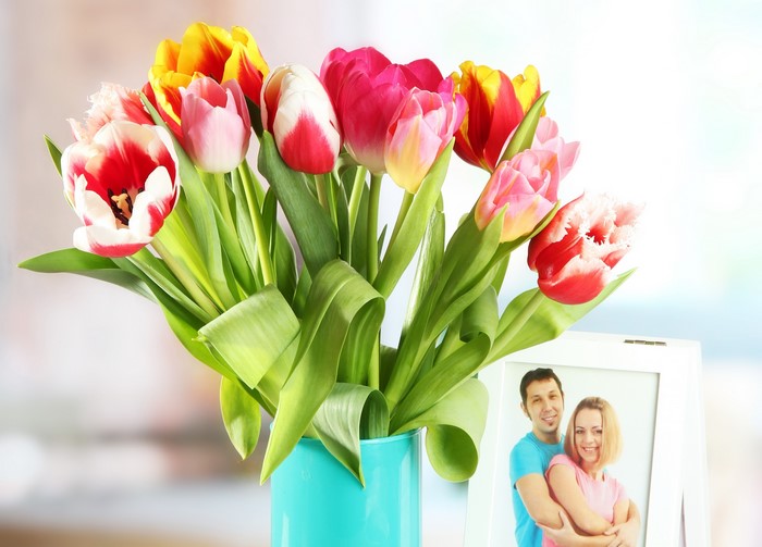 Bouquet of Tulips and a Couple's Photo