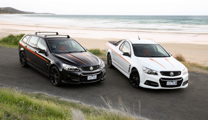 Black and White Holden Commodore Utes on Beach Road