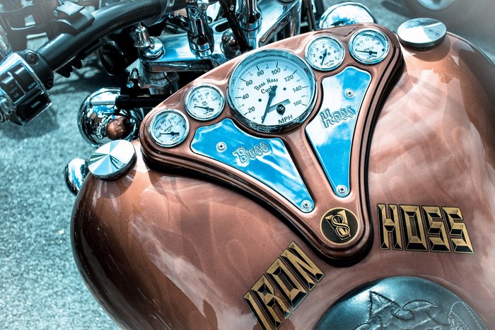 Iron Hoss motorcycle dashboard with gauges