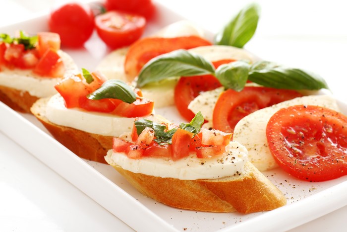 Bruschetta with tomatoes and mozzarella cheese