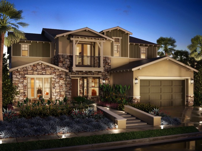 Modern Stone and Wood Two-Story House with Garage