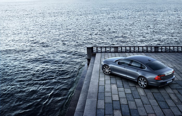 2015 Volvo S90 T6 Metallic parked by waterfront