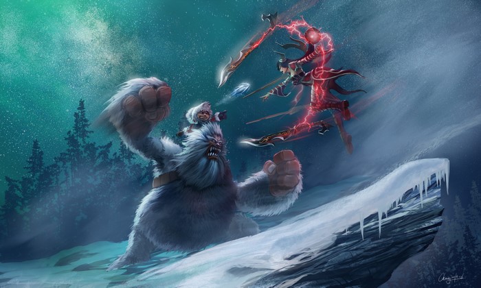 Nunu and Irelia battling in League of Legends