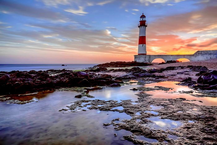 Lighthouse at Bahia Salvador, Brazil at Sunset