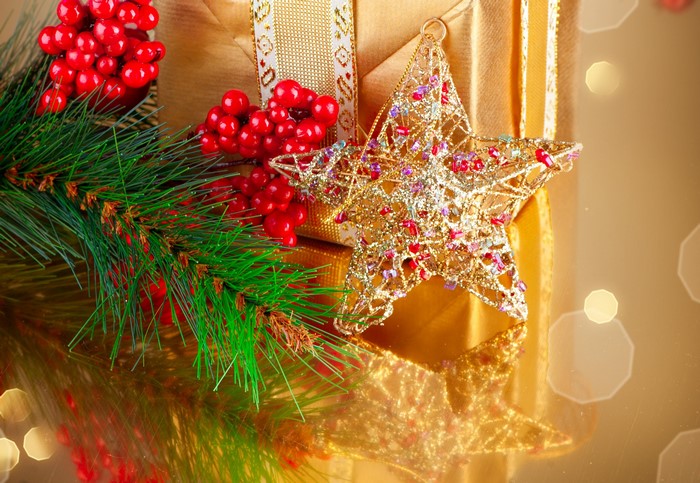 Christmas decoration with pine branches and berries