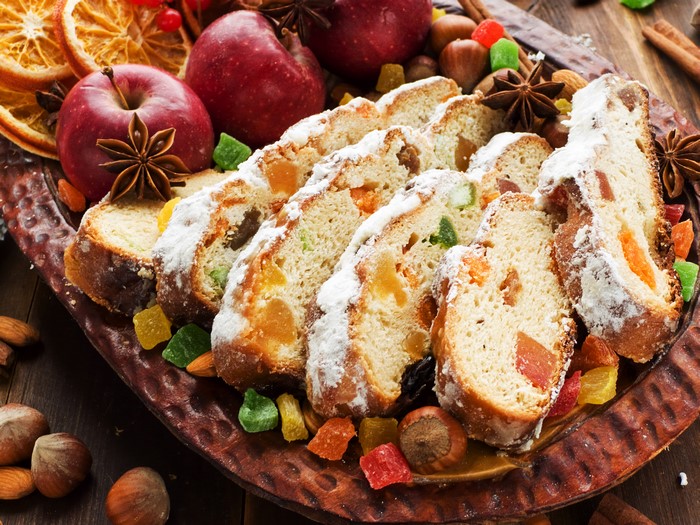 Sliced Stollen with Dried Fruits and Apples