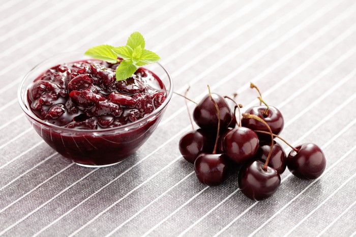 Cherry Jam in a Bowl with Fresh Cherries