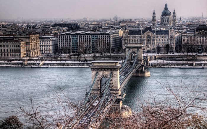 Chain Bridge over Danube River in Budapest, Hungary
