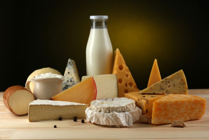Assortment of Cheeses and Milk