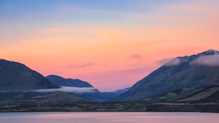 Mountains and lake at sunset